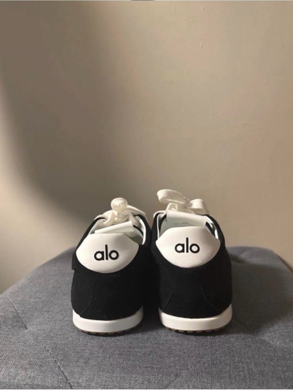 ALO Yoga Black Suede Sneakers with White Laces - Picture 4 of 7